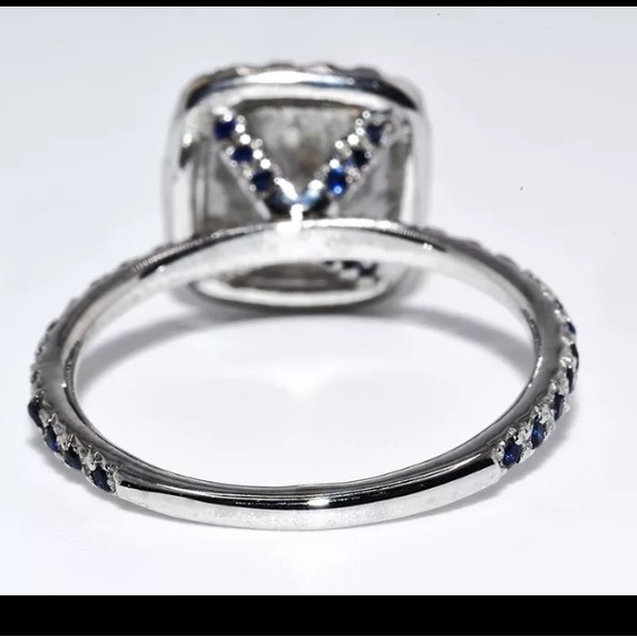 NATURAL ROUND CUT DIAMOND 3.22 TCW & CEYLON SAPPHIRE 14K WHITE GOLD RING - Picture 11 of 16